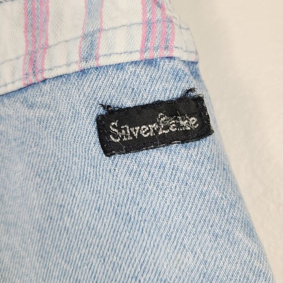 Vintage Wrangler Silver Lake Shorts Womens 23 Lightwash Pink Stripe High-Rise - Picture 3 of 9